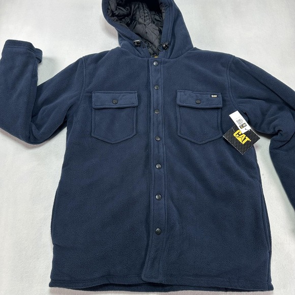 Caterpillar Other - CAT Active Work Jacket Mens Medium Navy Blue Hooded Fleece Quilted Lined Durable